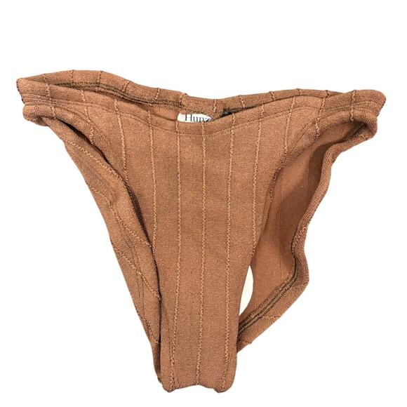 HUNZA G Virginia Nile Ribbed Bikini Bottom Swimwear Resort Beach Brown One Size - Picture 1 of 8